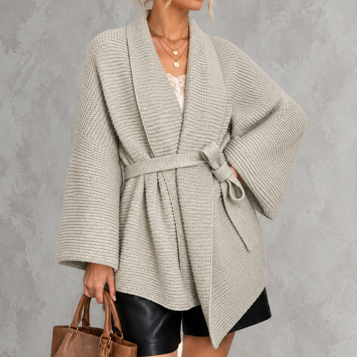 Elegant Knitted Tie-front Cardigan