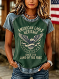 Women's Western Independence Day Eagle Heritage Printed T-shirt
