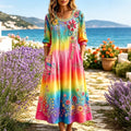 Women's Retro Floral Tie-dye Color-blocked Vacation Dress