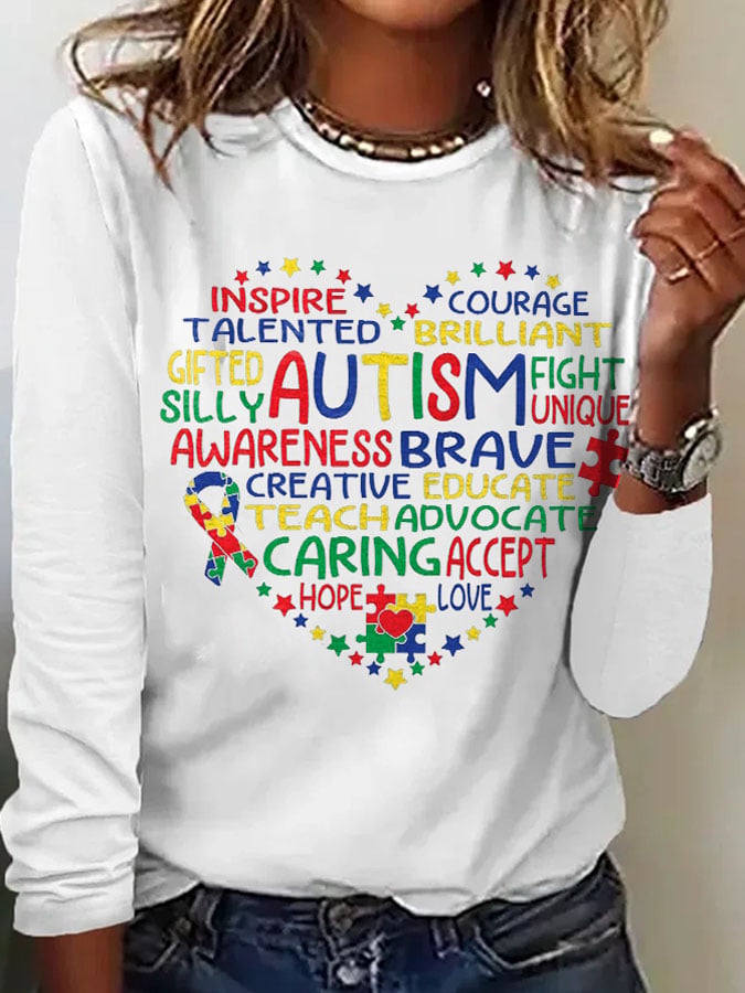 Women's Autism Print Long Sleeve T-Shirt