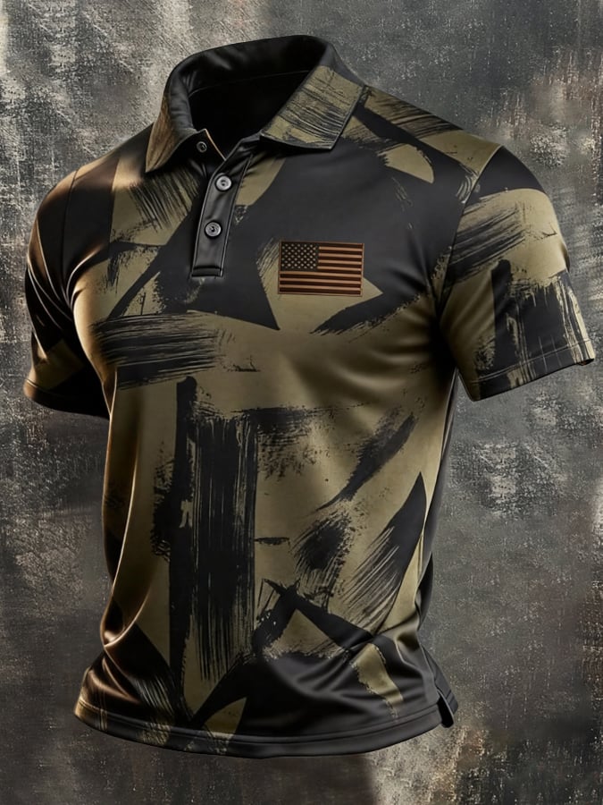 Men's Retro "Patriot" Color-Block Short-Sleeve Polo Shirt