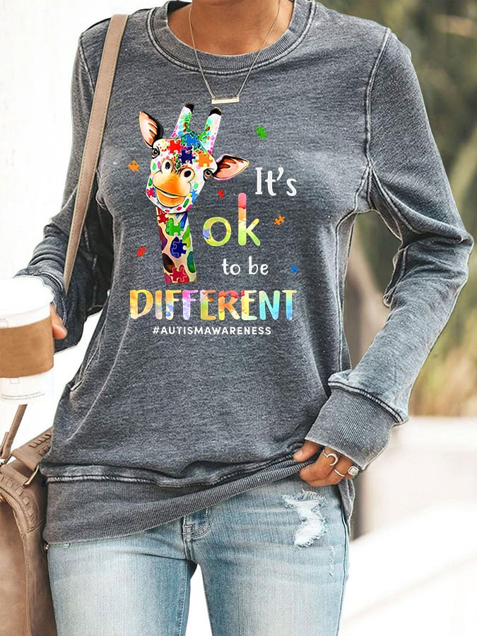 Women's It'S Ok To Be Different Autism Awareness Print Casaul Sweatshirt