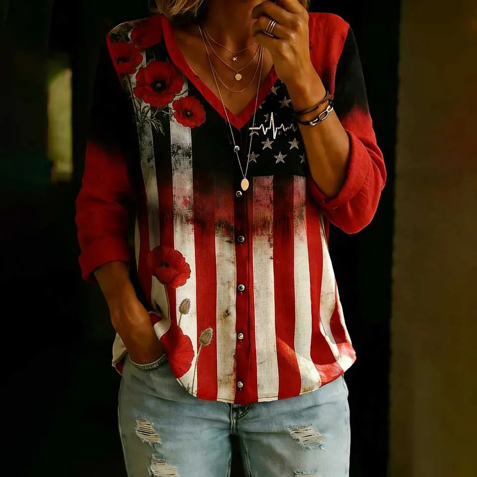 Women's Distressed Memorial Day Print Top