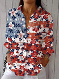 Women's Independence Day Flag Flowers Print Casual Shirt