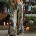 Classy Purple Lavender And Floral Embroidered Art Linen Pants