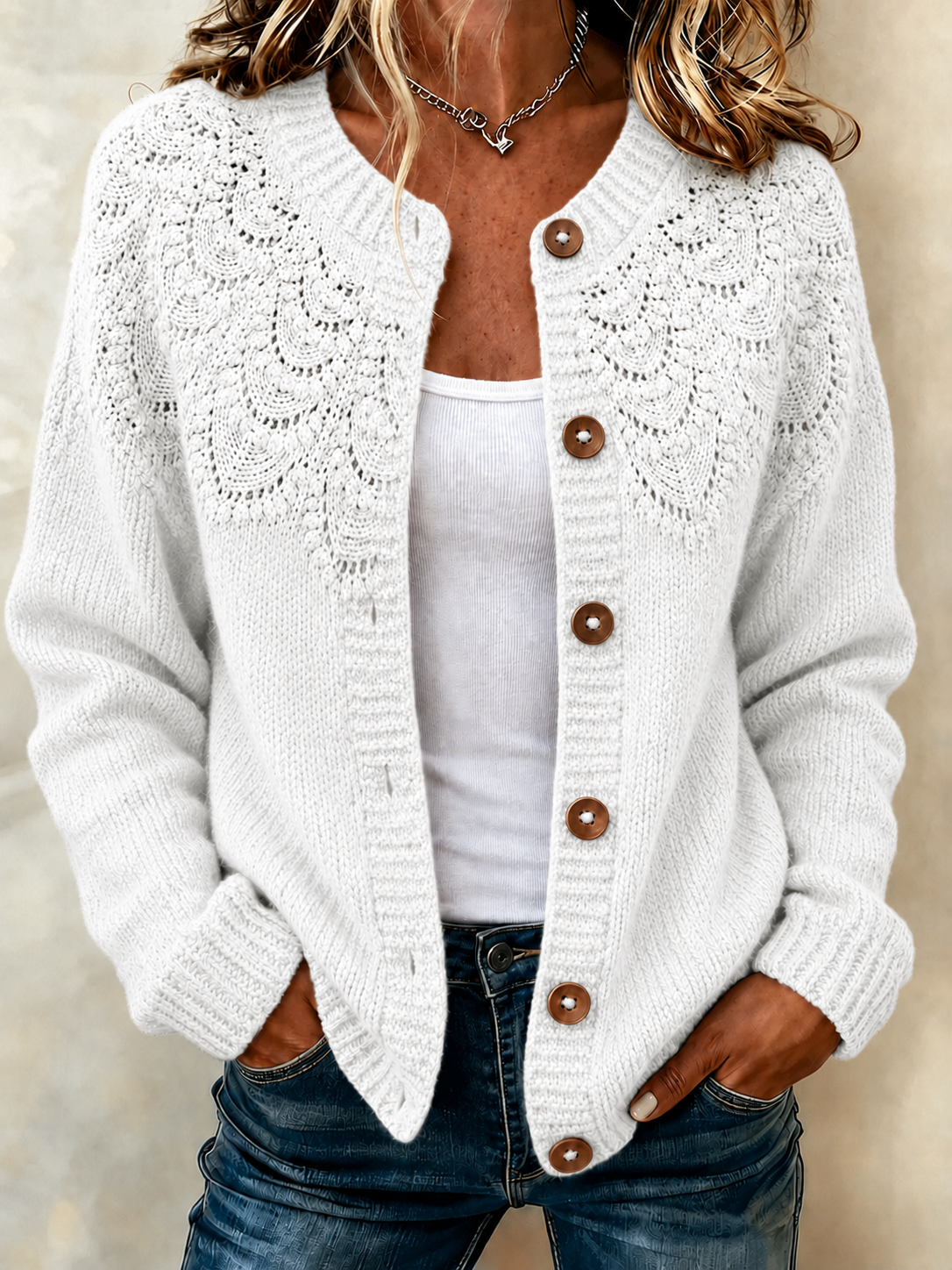 Women'S Casual Plant Flower Knitted Cardigan Top