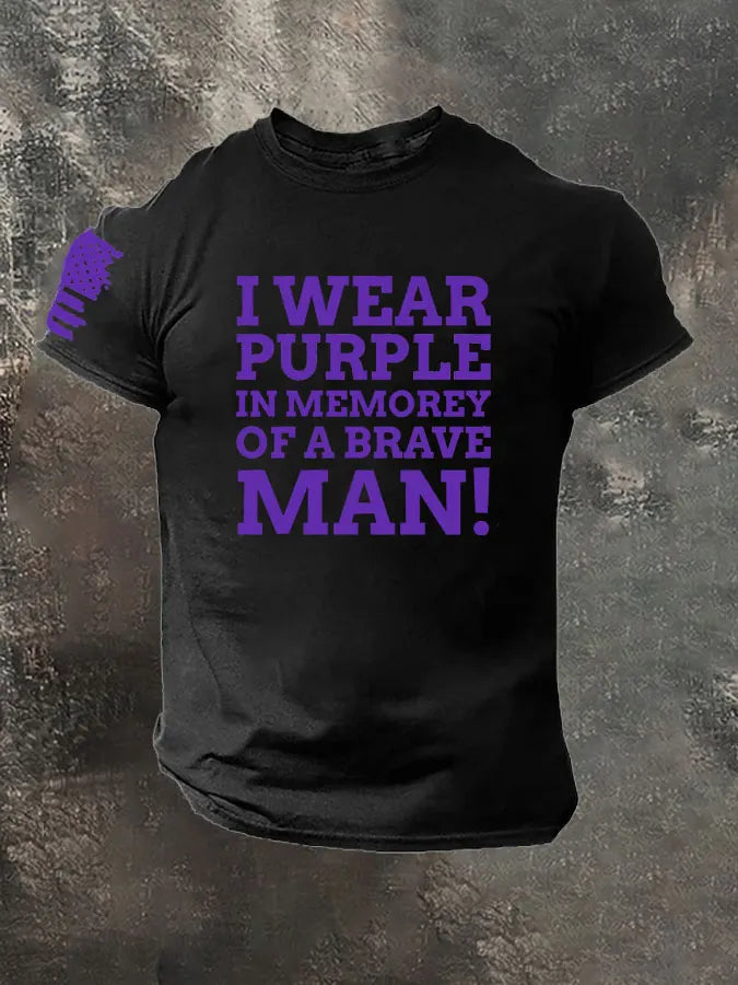 National Purple Heart Day Wear Purple Of A Brave Man Pattern 100% Cotton T-Shirt