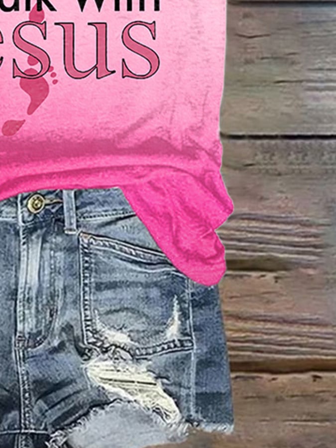 Women'S Just Breathe Breast Cancer Awareness Print Casual T-Shirt