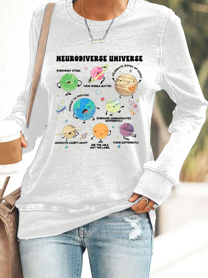 Retro Autism Awareness Neurodiverse Universe Print Sweatshirt