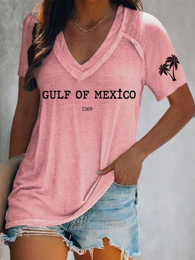 Women's Gulf Of Mexico Print V Neck T-Shirt