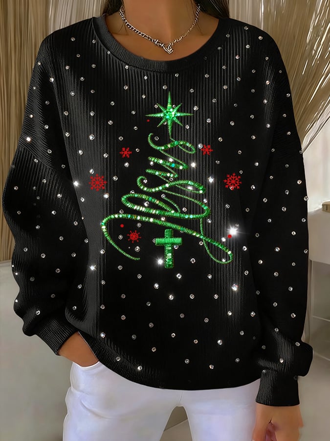 Women's Casual Christmas Rhinestone Sweatshirt