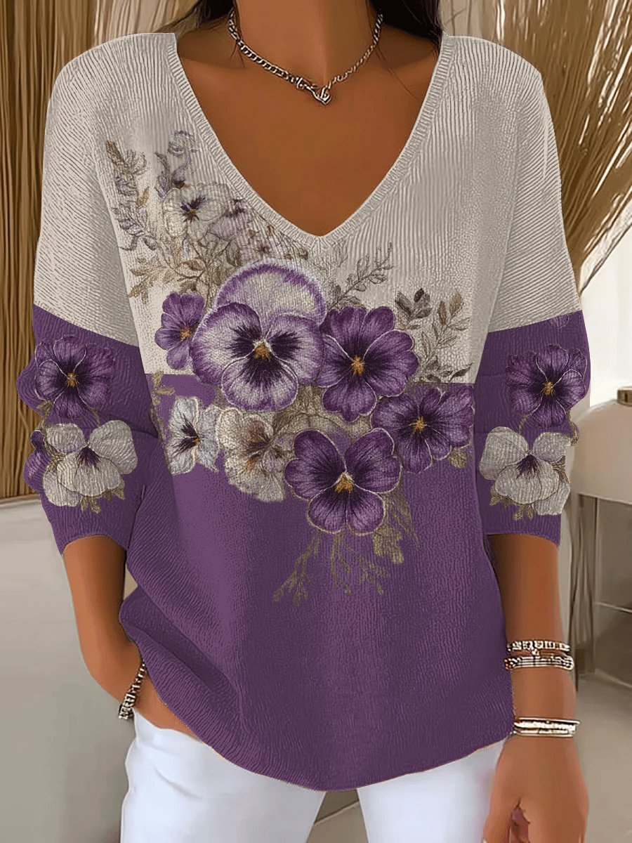 Women's Purple Art Christmas Alzheimer's Awareness Print Round Neck Sweatshirt