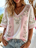 Women's Casual Retro Floral-Print Breast Cancer Awareness T-Shirt