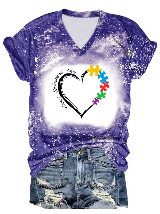 Women'S Heart Print V-Neck T-Shirt