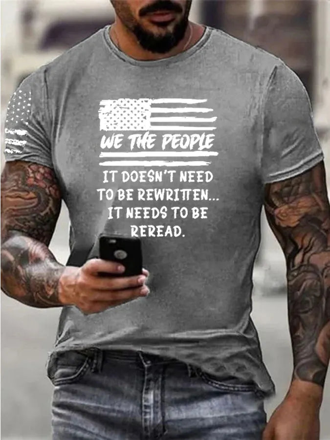 Independence Day  We The People  Pattern 100% Cotton T-Shirt