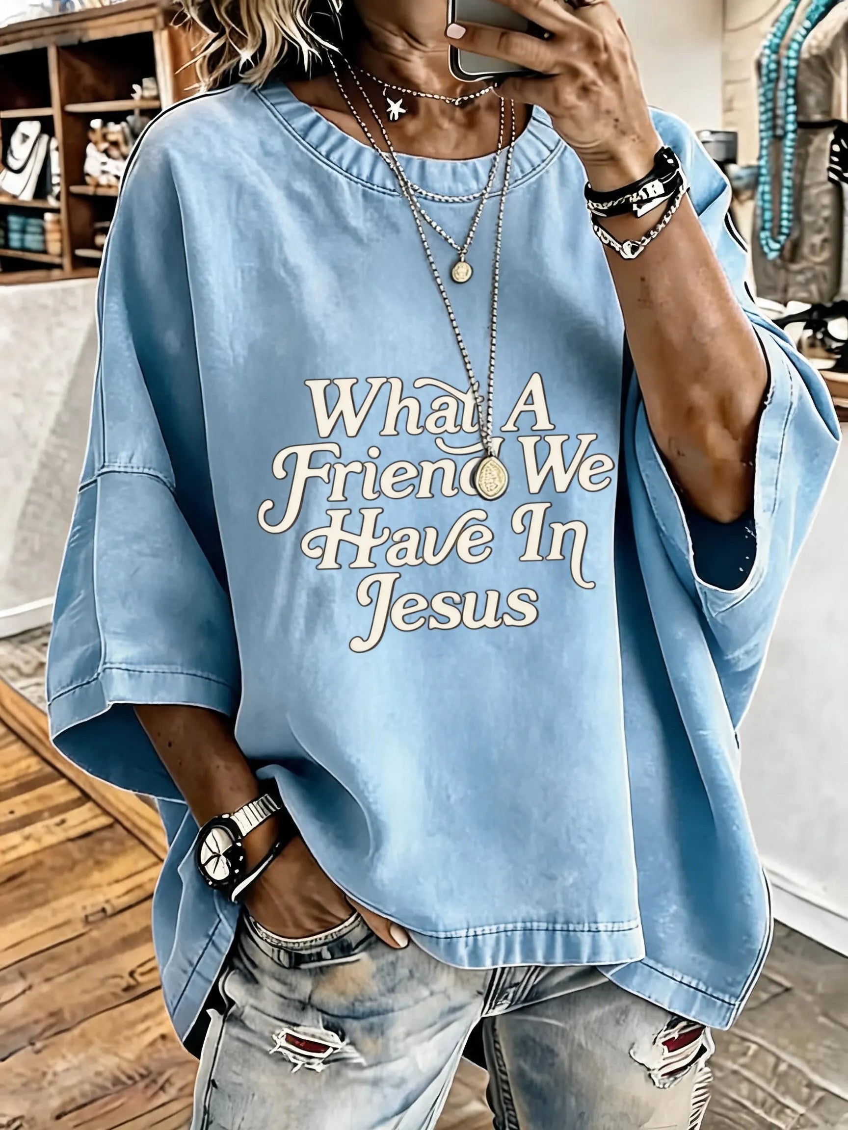 Women'S What A Friend In Jesus Oversized T-Shirt