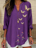 Women's Purple Flower Butterfly Alzheimer's Awareness Support Print Casual Shirt