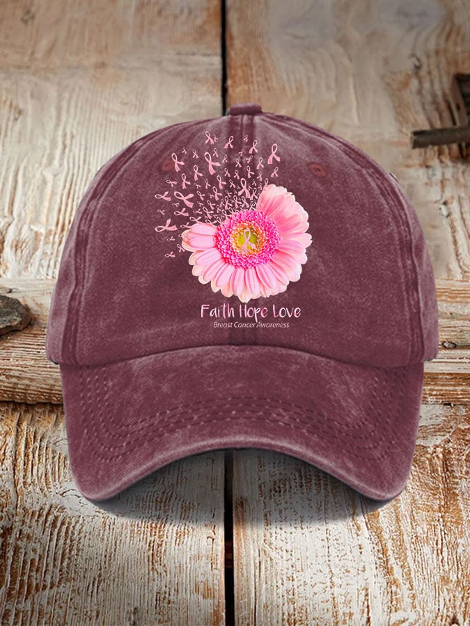 Daisy Faith Hope Love Breast Cancer Awareness Hat