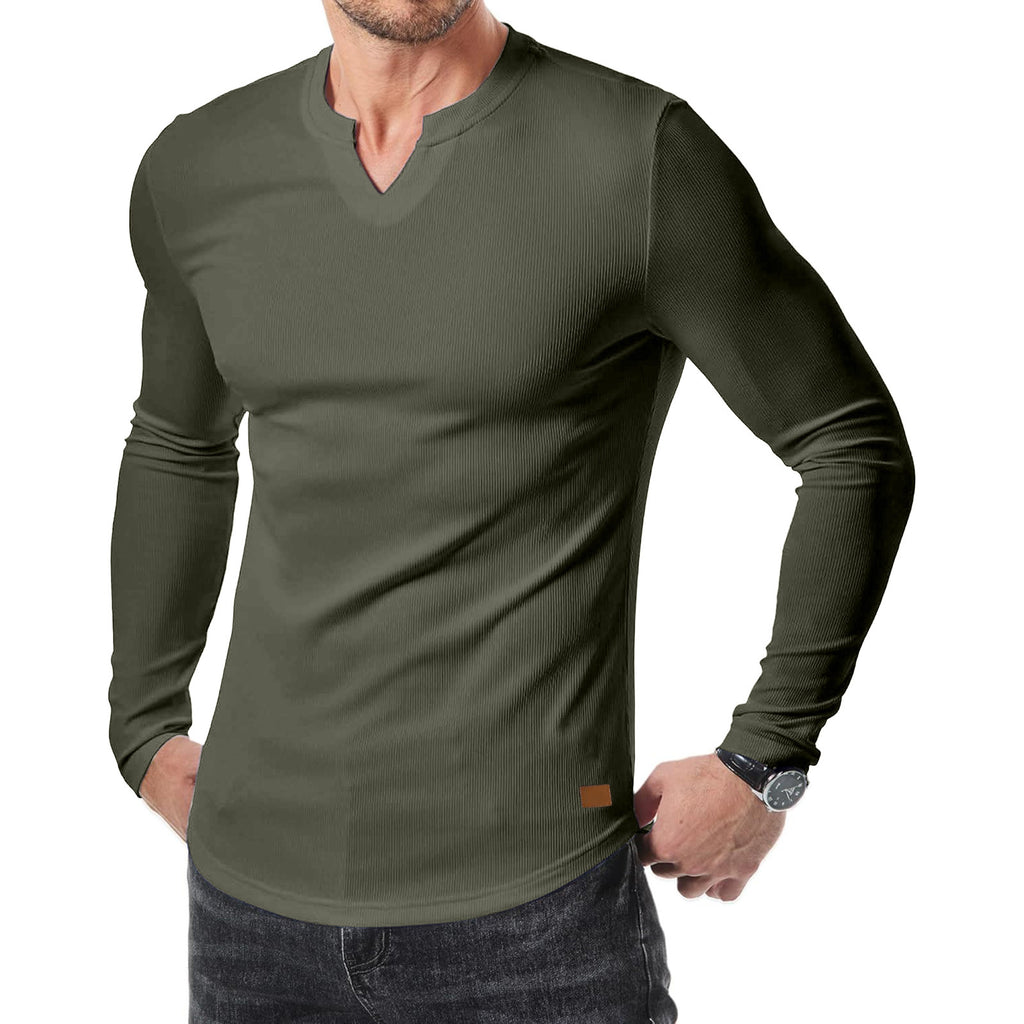 Men's Plain Casual V-Neck Long Sleeve T-Shirt