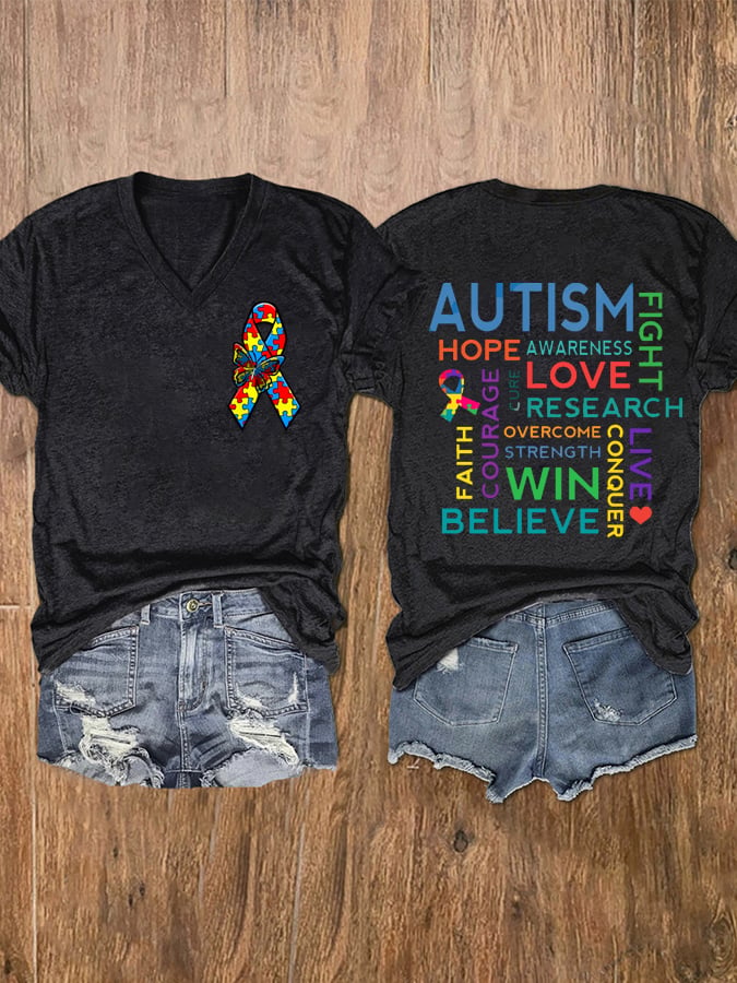 Women's Fight Hope Believe Autism Awareness T-shirt