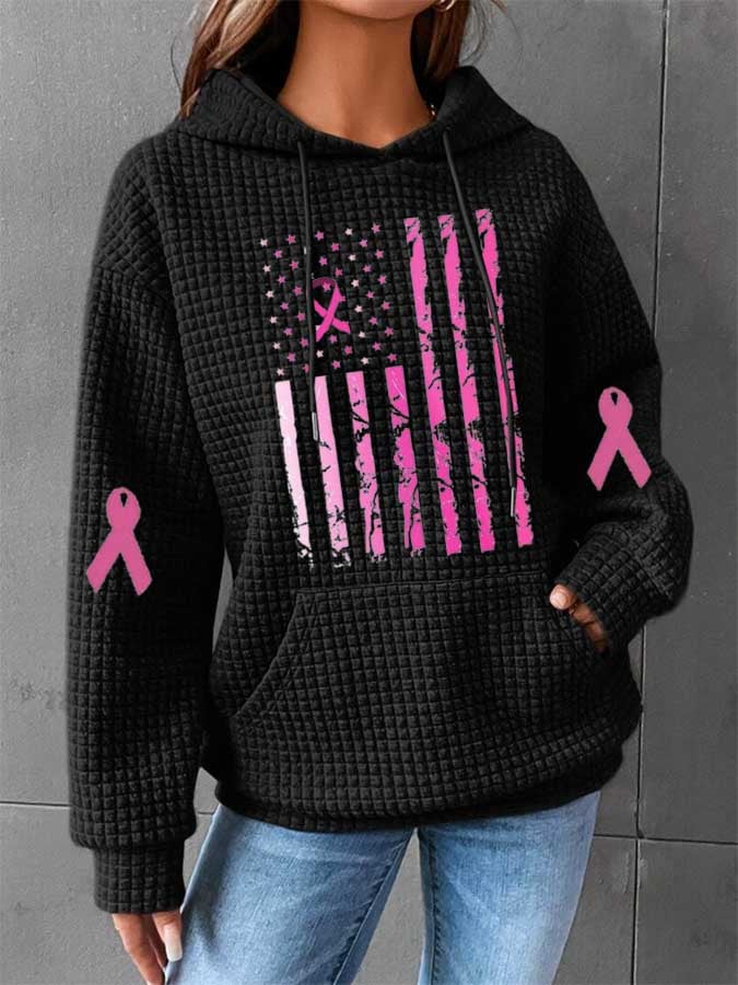 Womens Breast Cancer Awareness Flag Hoodie