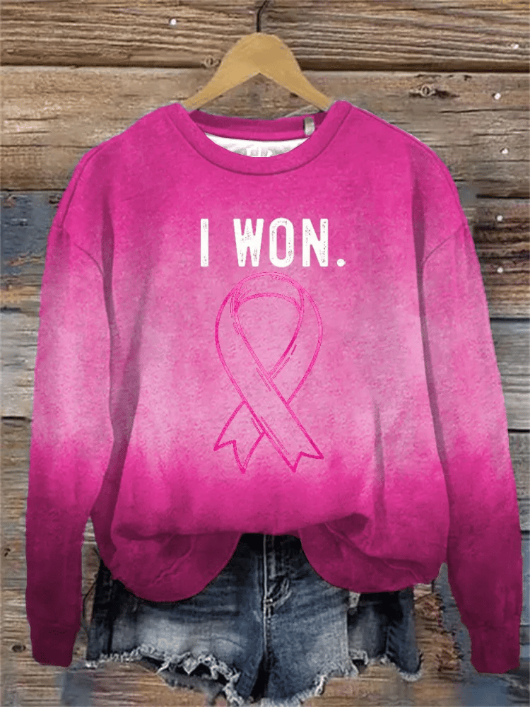Women's Pink Breast Cancer Print Crew Neck Sweatshirt