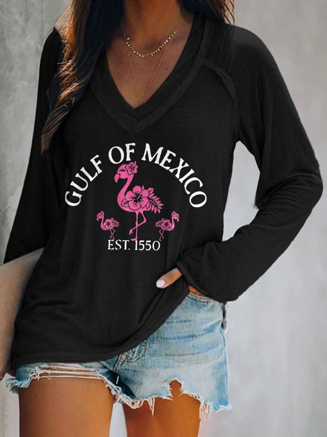 Women's Gulf Of Mexico Print V Neck T-Shirt