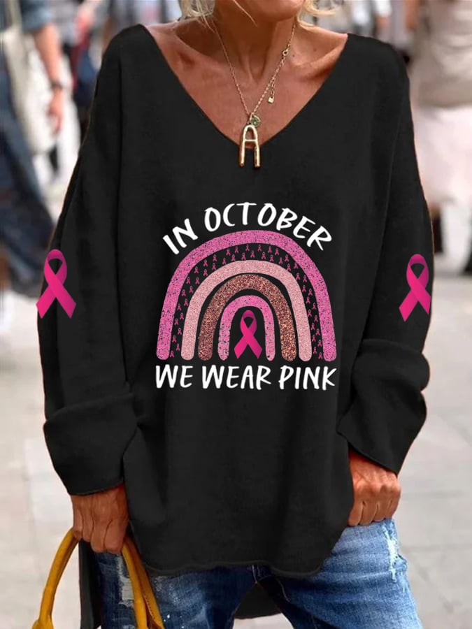 Women's In October We Wear Pink Print Loose Top