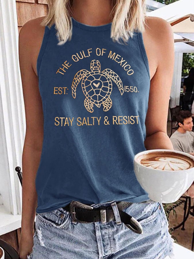 Women’s Retro Gulf Of Mexico Est 1550 Stay Salty And Resist Print Tank Top