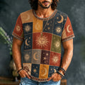 Men's Hippie Sun Moon Geometric Patchwork Print Short Sleeve T-shirt