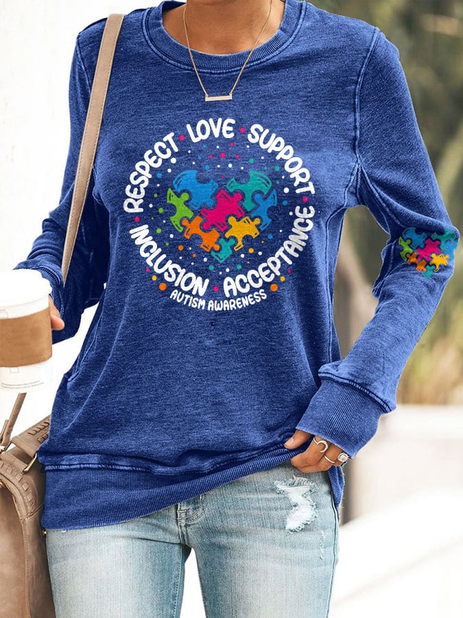 Women'S Respect Love Support Inclusion Acceptance Autism Awareness Print Long Sleeve Sweatshirt