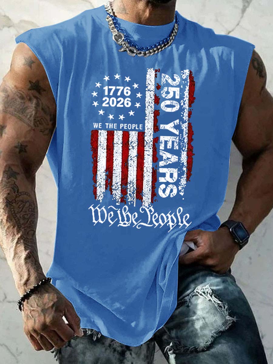We The People 250 Years Pattern Round Neck 100% Cotton Tank Top