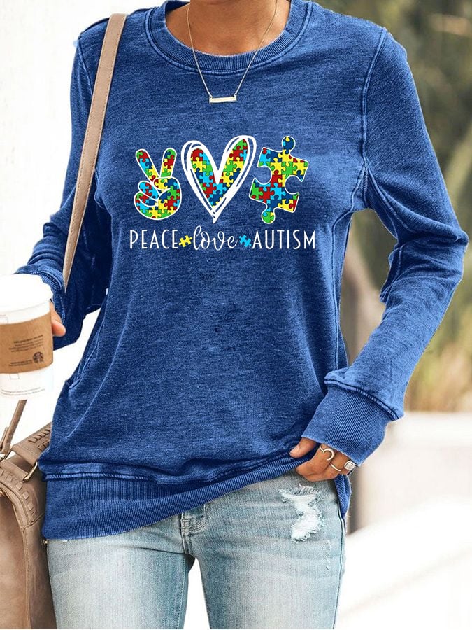 Women's Autism Awareness Print Casual Sweatshirt
