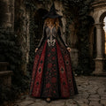 Women's Halloween Gothic Skeleton & Floral V-neck Maxi Dress