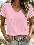 Women's Retro Breast Cancer Floral Print Top