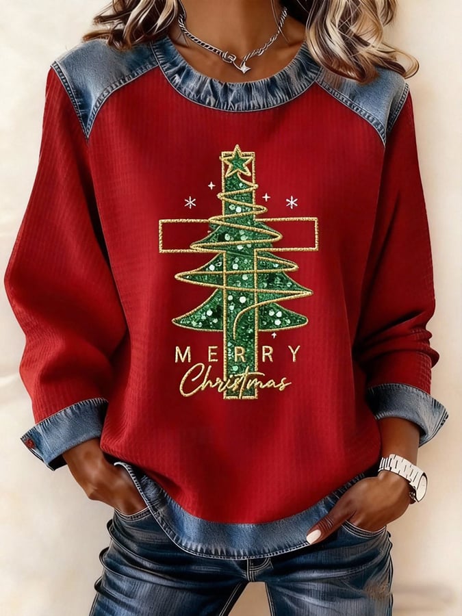 Retro Christmas Cross Print Sweatshirt