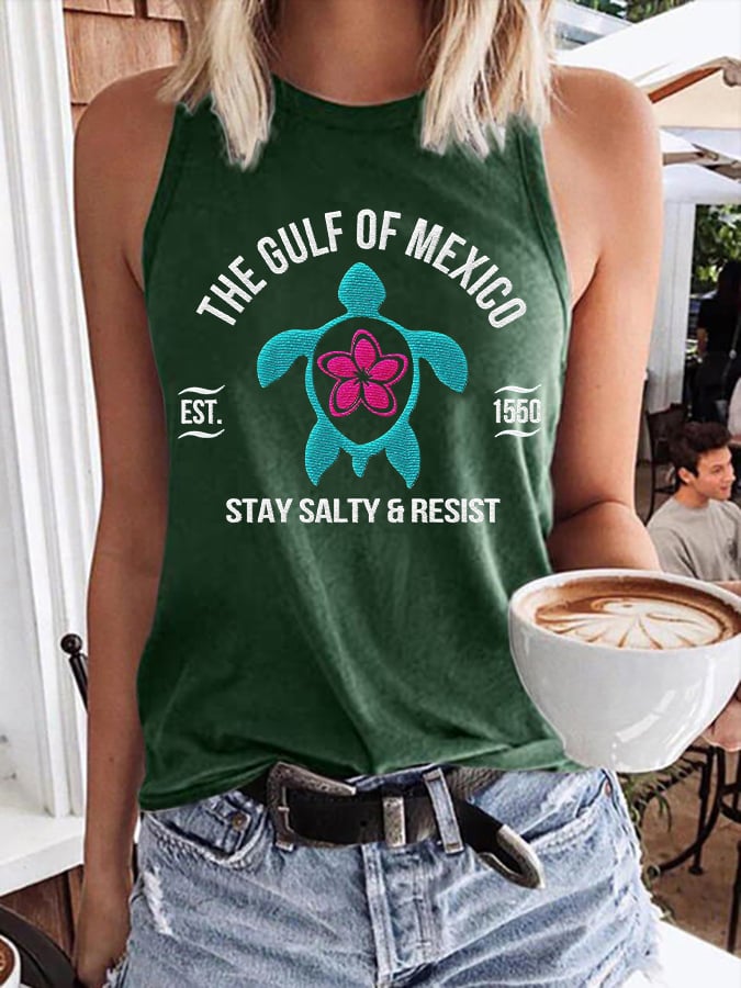Women's Gulf Of Mexico Print Round Neck Tank Top