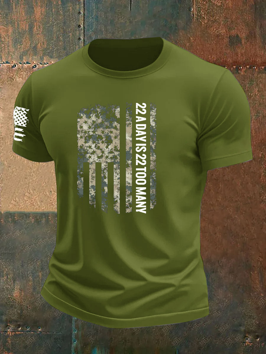 Men's 22 A Day Is 22 Too Many Veteran Pattern 100% Cotton T-Shirt