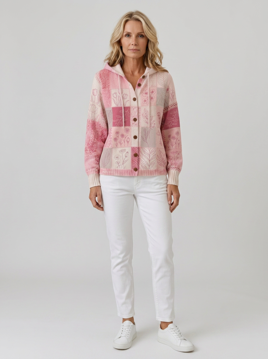 Women's Breast Cancer Awareness Pink Floral Patchwork Printed Cardigan