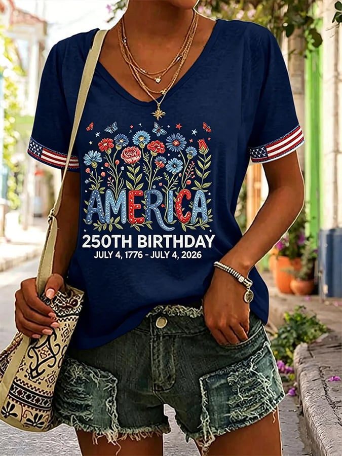 Women's 250 Years Of Freedom Flower Art Print  Top
