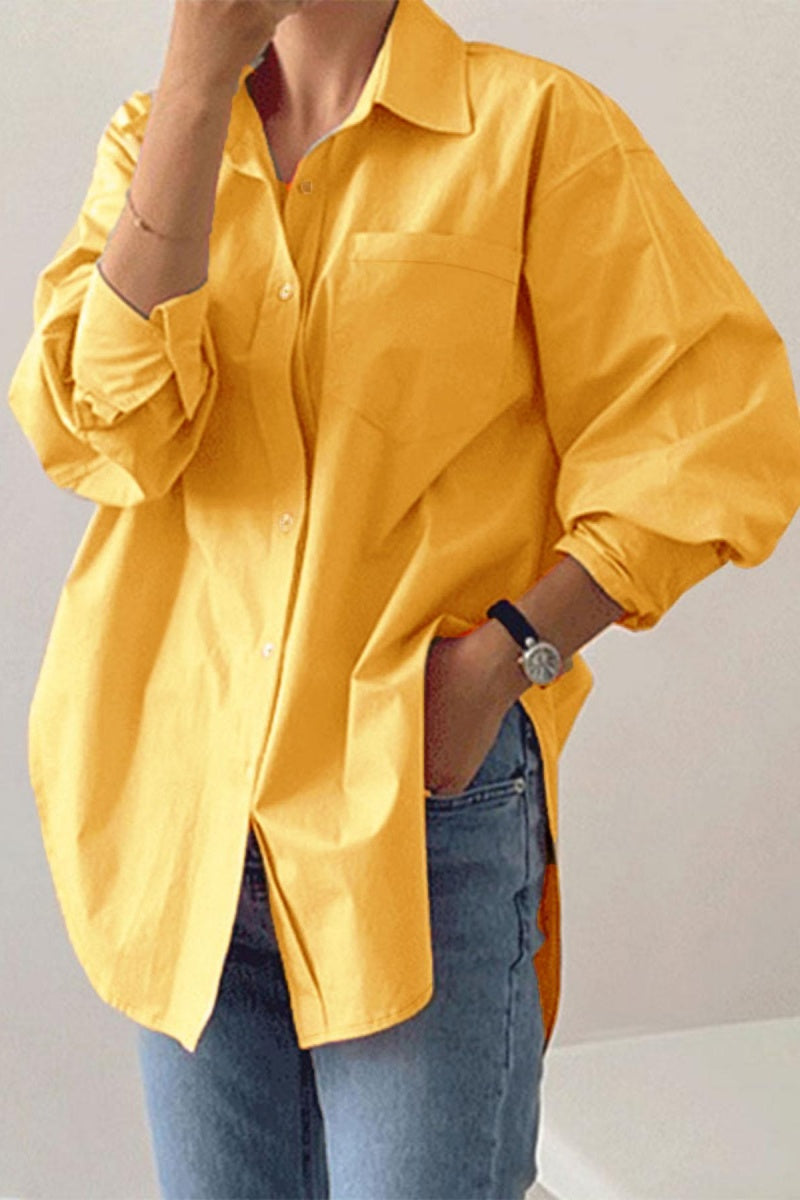 Women's Plain Button Front Drop Shoulder Shirt Blouse