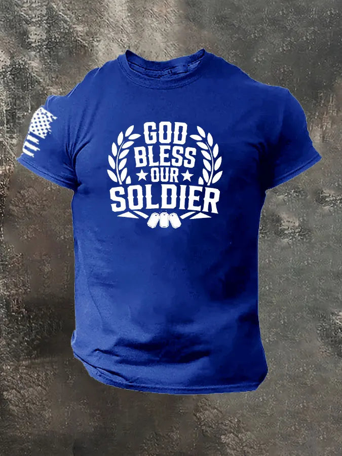 God Bless Oure Soldier Pattern 100% Cotton T-Shirt