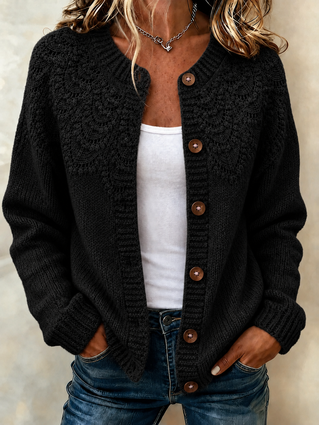 Women'S Casual Plant Flower Knitted Cardigan Top