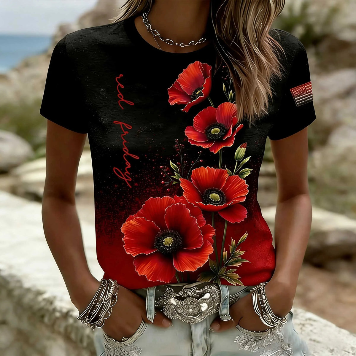 Women's Memorial Day Print Casual Crew Neck Top
