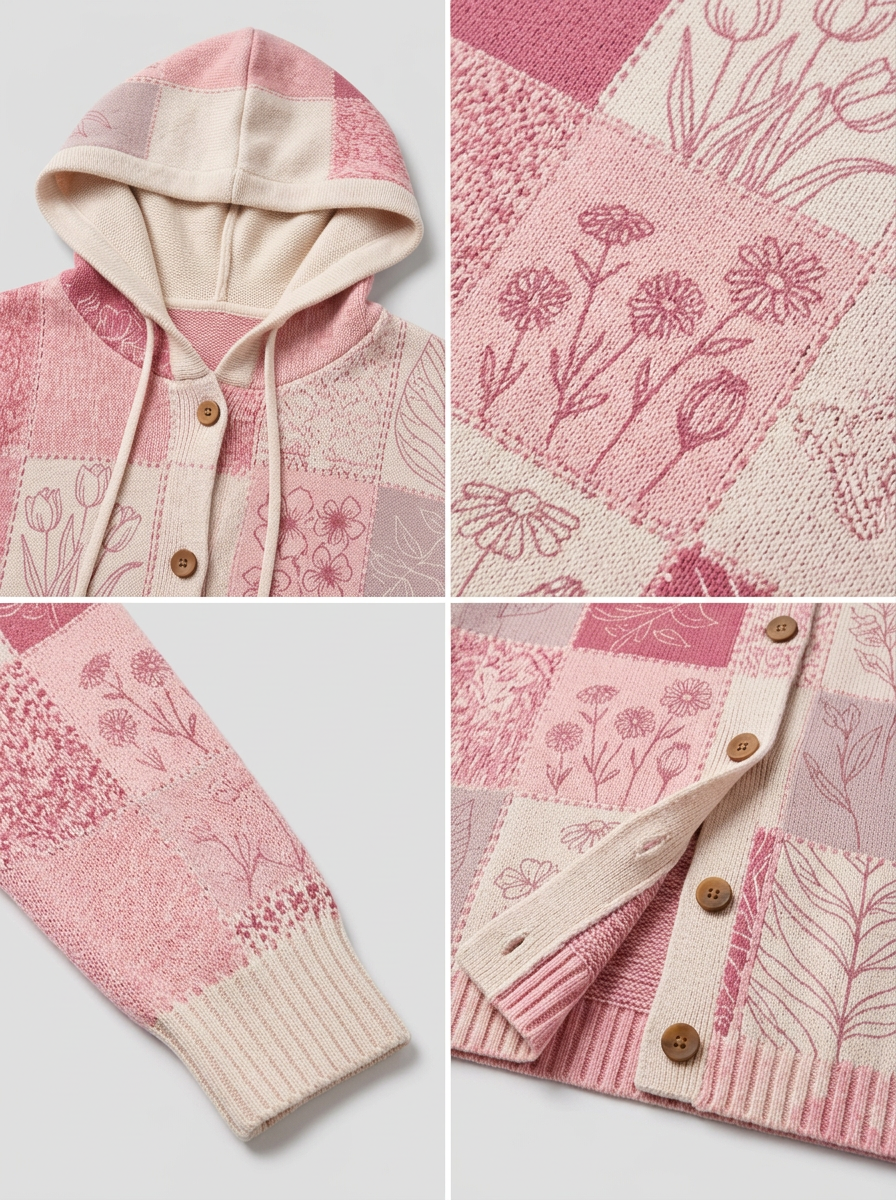 Women's Breast Cancer Awareness Pink Floral Patchwork Printed Cardigan
