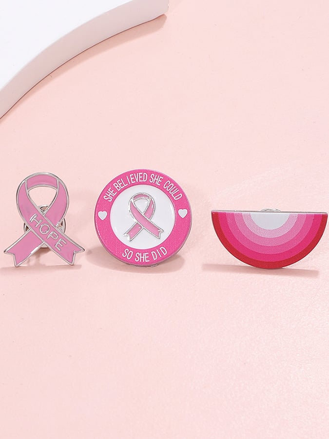 Women's Pink Ribbon Breast Prevention Logo Brooch Badge