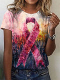 Women's Breast Cancer Pink Ribbon Print T-Shirt