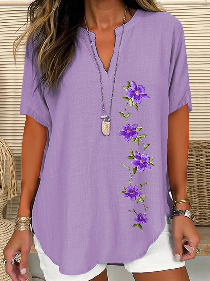Women's Purple Flower Alzheimer's Awareness Support Short Sleeve Shirt