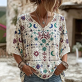 Boho-chic Women’s White Blouse With Mystic Celestial Embroidery