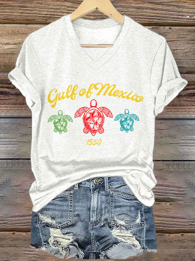 Women's Gulf of Mexico Print V-Neck T-Shirt